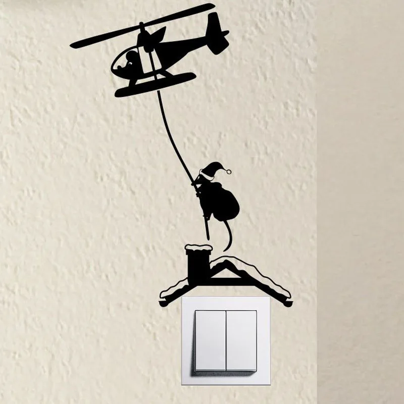 Xmas Mouse Copter Mice Santa Claus Light Switch Funny Wall Decal Vinyl Stickers 4WS0111 | Дом и сад