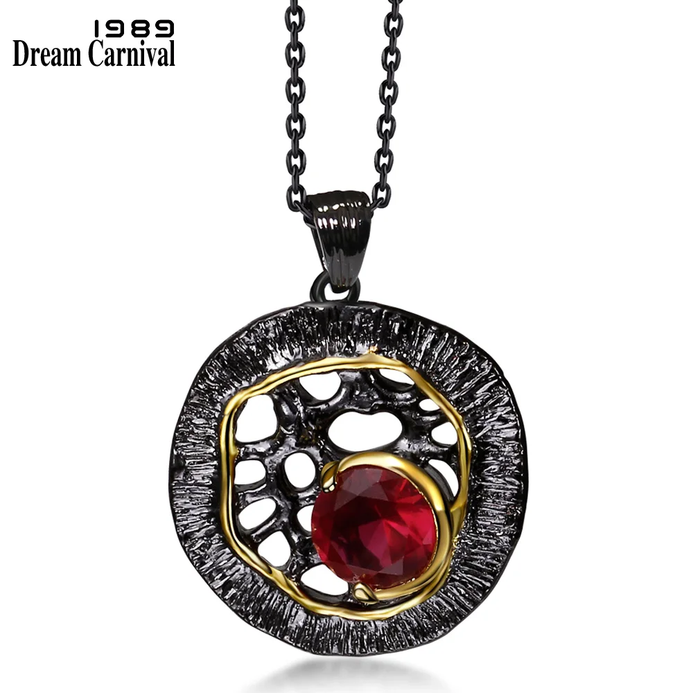

DreamCarnival1989 Gothic Necklace for Women Cherry Pendant Red Zircon Black Gold Color Collana Collier Bijoux Wholesale WP6478