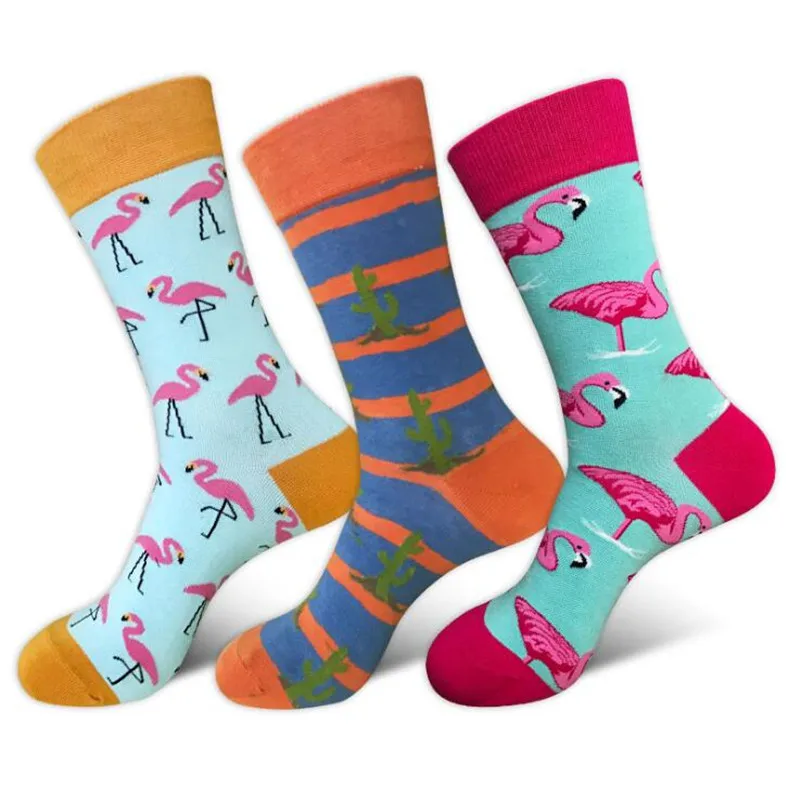 1 пара модные Для мужчин длинные Happy Socks мужской животных фламинго хлопковые носки скейтборд Для мужчин s хлопок Calcetines смешные носки уличная