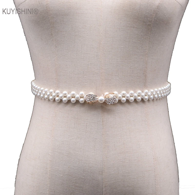 Women Wedding Belts Pearls Beaded Evening Party Gown Dresses