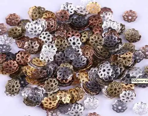 

OMH wholesale free ship 500pcs 6mm silver/golden/black/copper/bronze color metal flower bead caps U pick