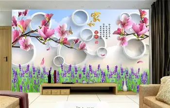 

3d wallpaper custom photo mural non-woven elegant magnolia flower lavender TV wall painting living room wallpaper for walls 3d