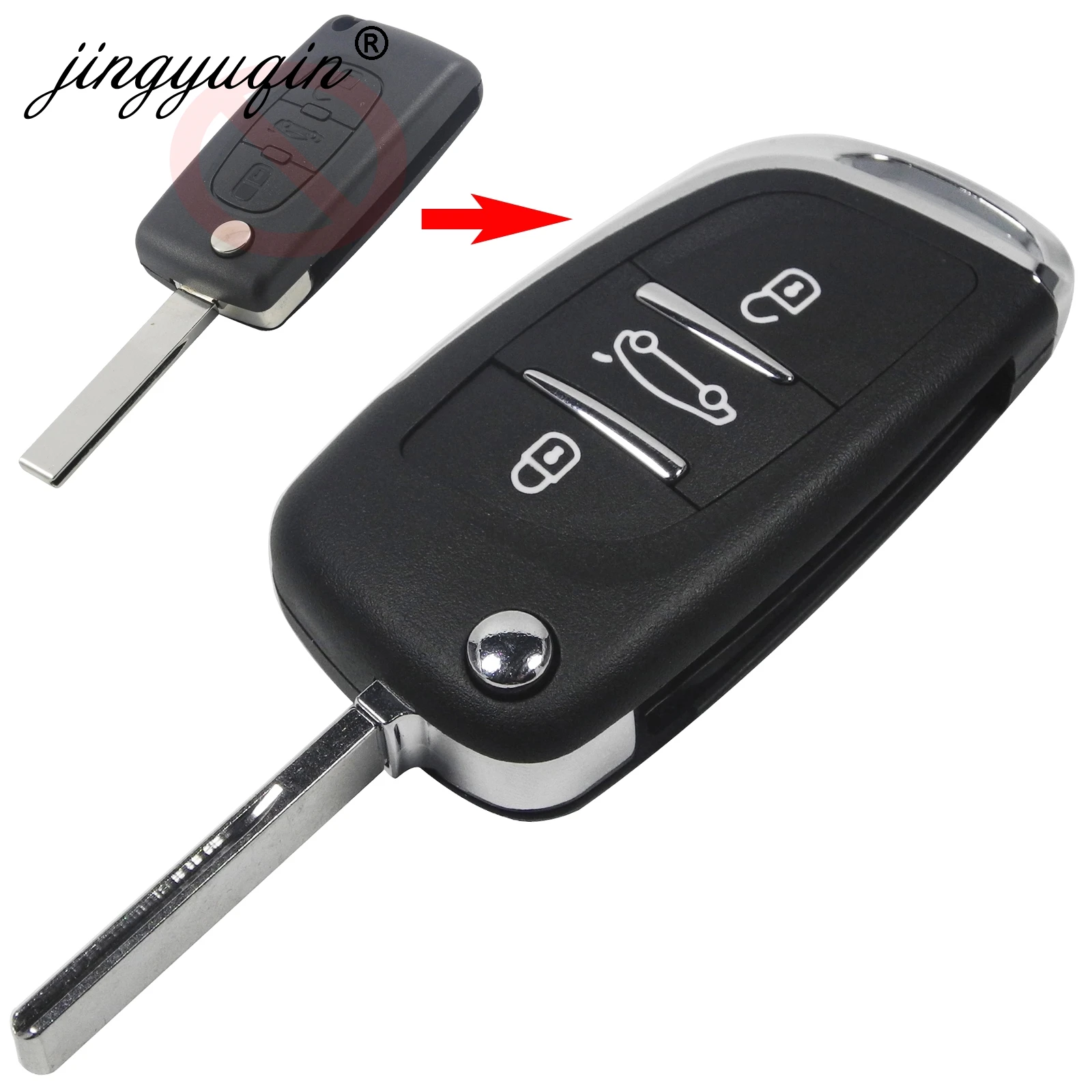 

jingyuqin VA2/HCA Blade Modified 2/3 Button Car Key Case Shell for PEUGEOT 306 307 308 407 408 Flip Folding Remote
