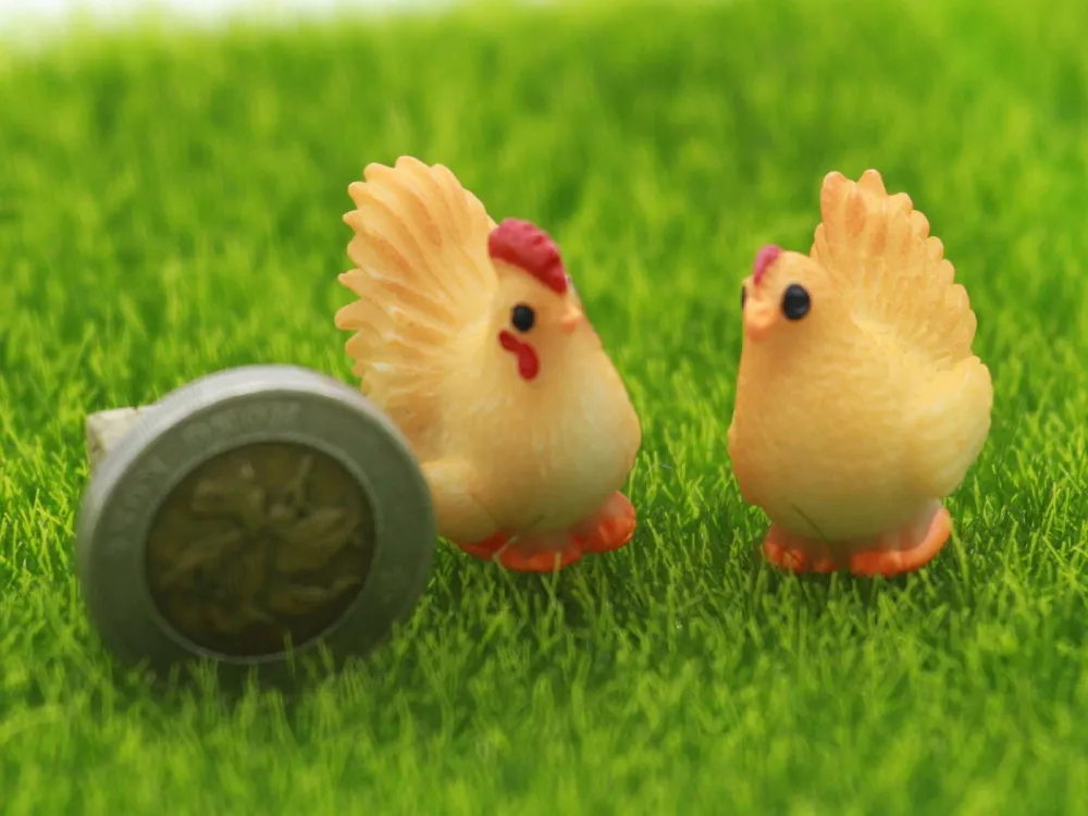 

1 Pair Chicken Combination Miniatures Fairy Garden Decorations Resin Bonsai Figurine Gnome Moss Animals Garden Home Toys Gifts