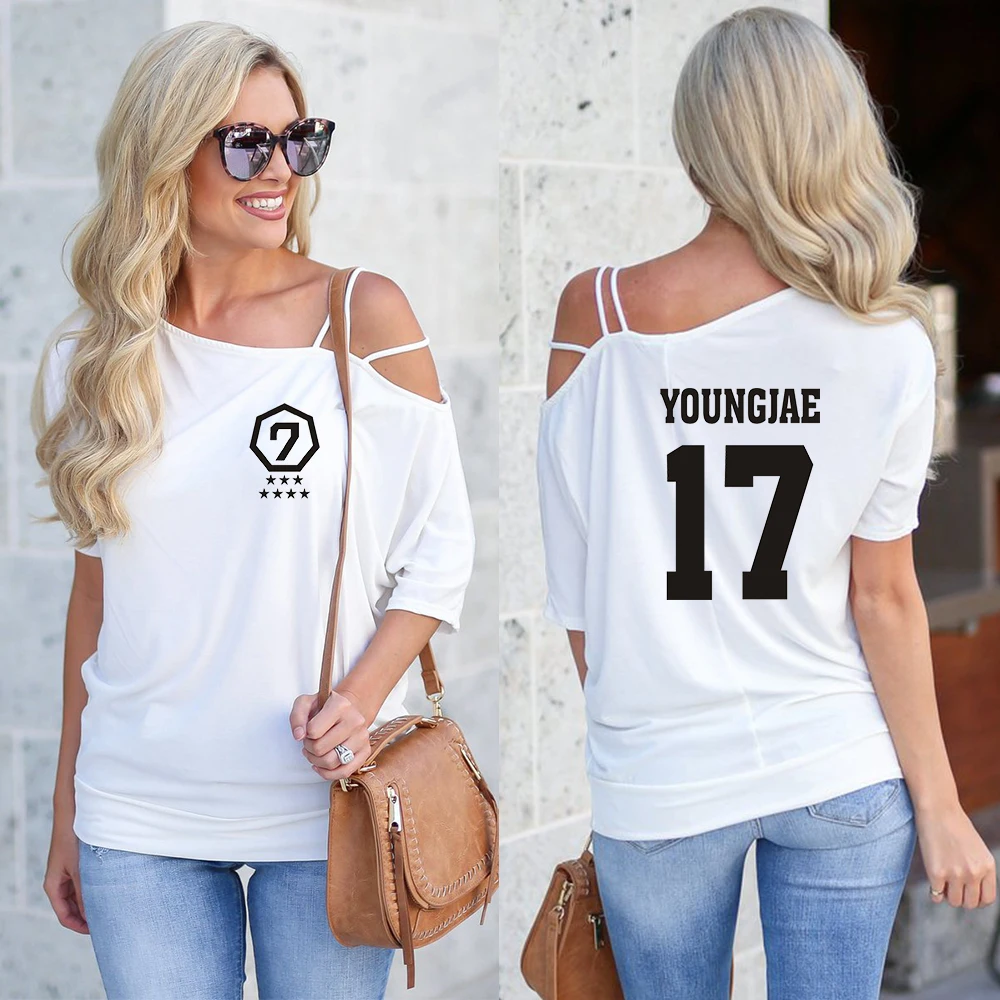 GOT7 футболка женская с одним плечом летняя с коротким рукавом Сексуальная GOT7 футболка уличная мода горячая Распродажа Kpop Корейская одежда