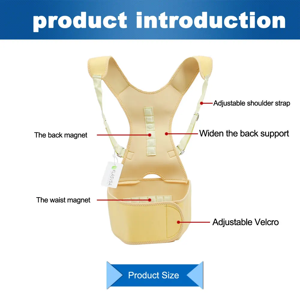 KLASVSA Магнитный корсет для коррекции осанки, поддерживающий пояс, ортопедический бандаж, коррекция посторального выпрямителя