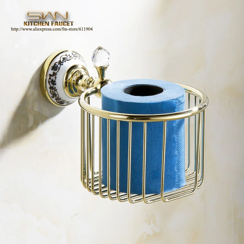 Free Shipping Gold Color Bathroom Accessaries Toliet Tissue Paper Basket Towel Roll Holder Chinese Luxury Style