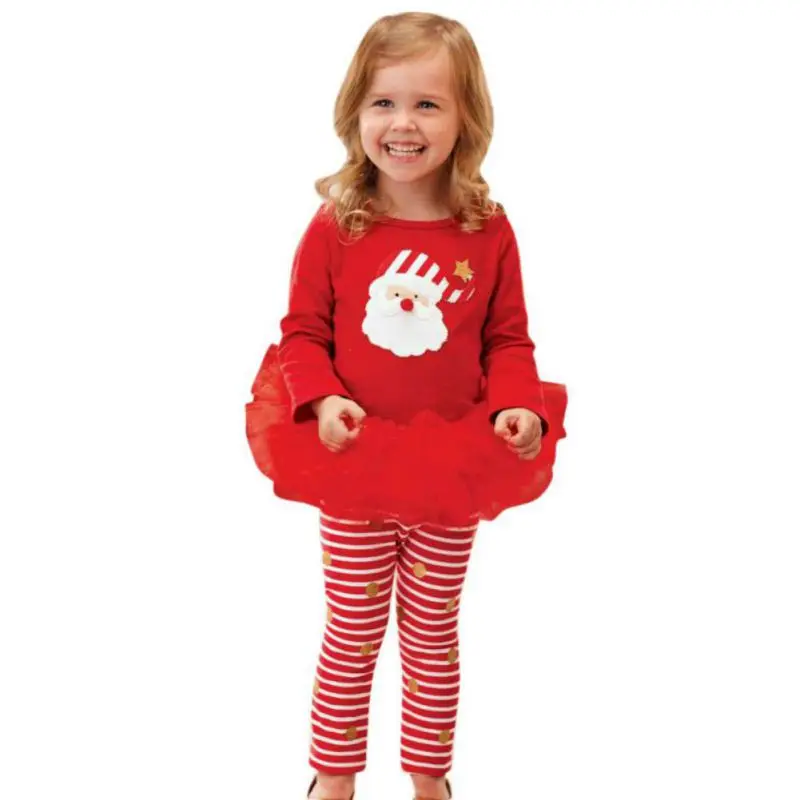 

Baby Girls Christmas 2 pcs/sets Clothing Sets Tutu Dress + Pants Casual Clothes Skirts Suit 2-6 Years Children Outfits