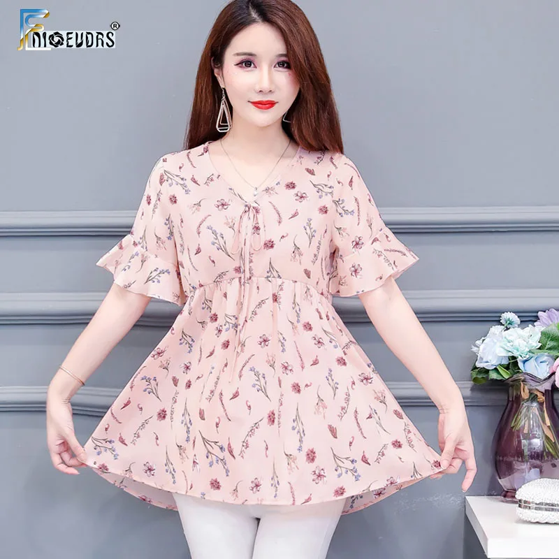 Шифоновые блузки рубашки 5XL 4XL 3XL женские Офисные туфли работы цветочные милые