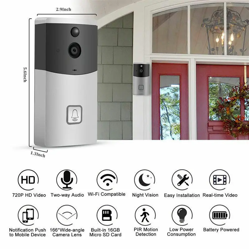 

US Smart Wireless WiFi Door Bell IR Video Camera Intercom Record Phone Ring Intercom Home Security