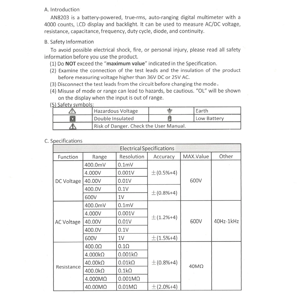 ANENG AN8203 мини цифровой мультиметр 4000 отсчетов мультиметр цифровой транзистор тестер мини мультиметры цифровые