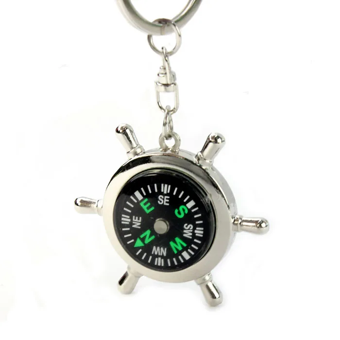 

New Creatively DesignPortable Alloy Silver Nautical Compass Helm Keychain KeyRing Chain Gift Hiking Navigation accessories Z711