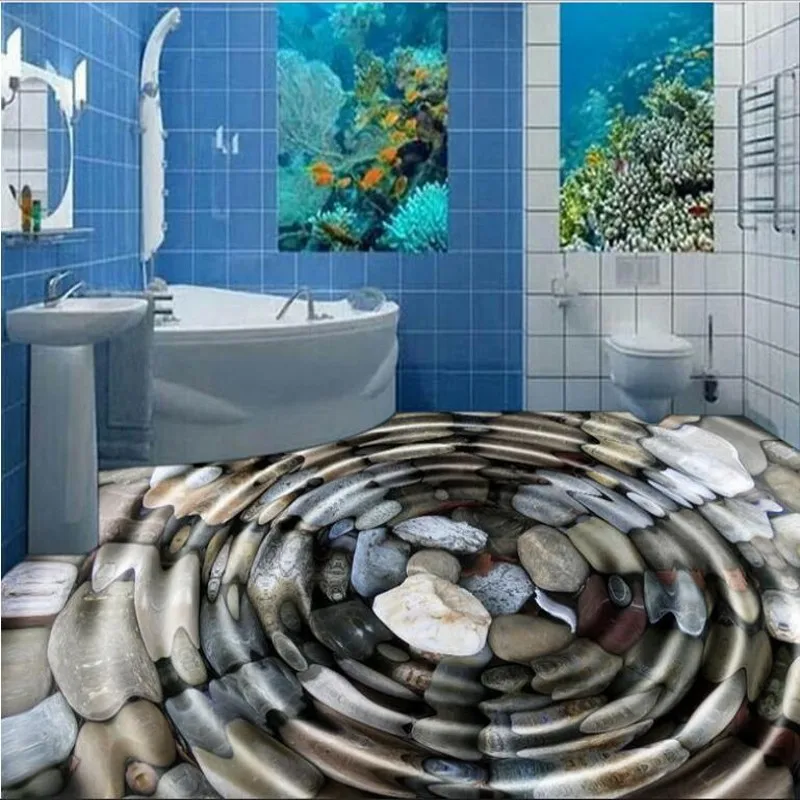 

beibehang Custom large fresco 3D water ripples cobblestone floor thickened waterproof wear pvc floor stickers