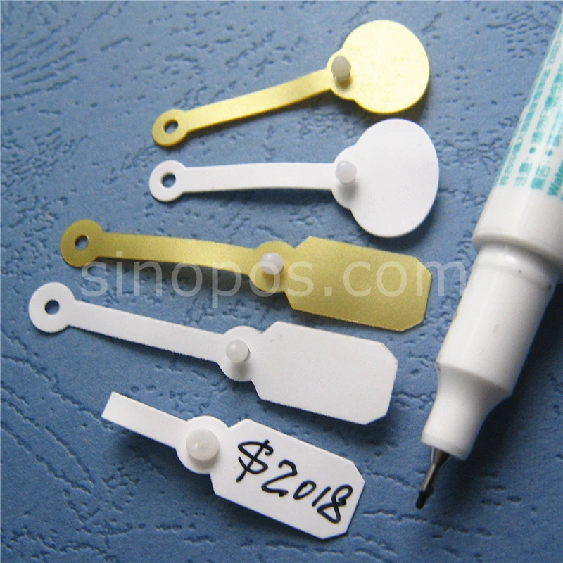 

PVC Jewelry Tags With Snap Clip Combo Kit, vinyl label gift accessories plastic fastener necklace ring price tag white golden