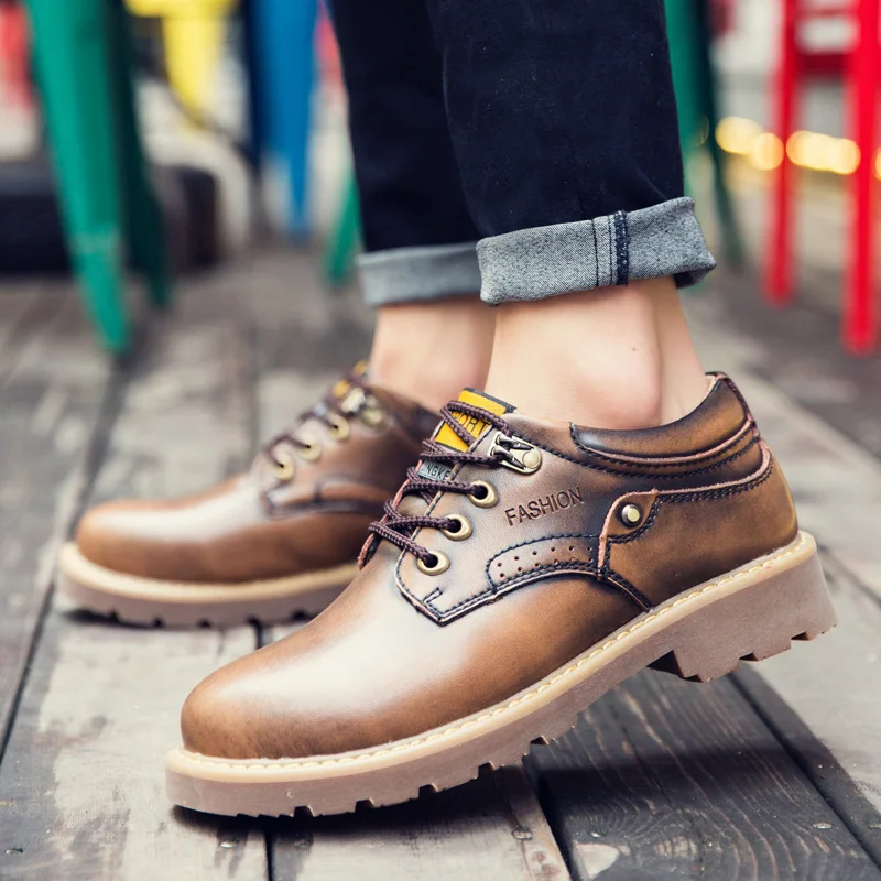 Грубые мужские полуботинки в британском стиле рабочая обувь мужская обувь больших размеров винтажная мужская обувь повседневная обувь из натуральной кожи новинка года