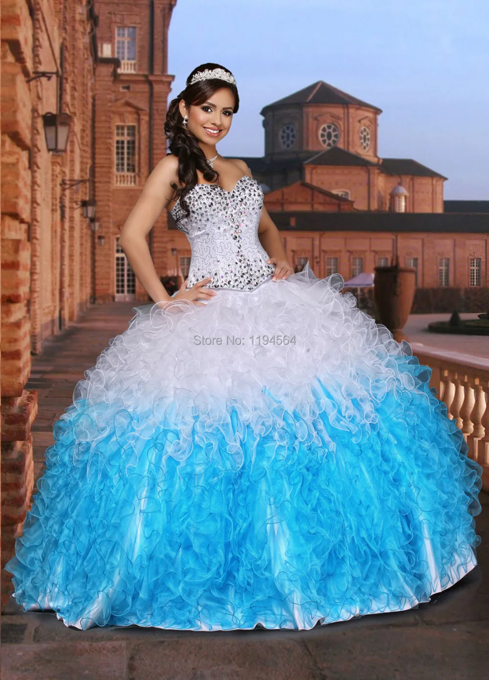 Stunning Beaded Bule and White Quinceanera Dresses Ball Gowns Cheap