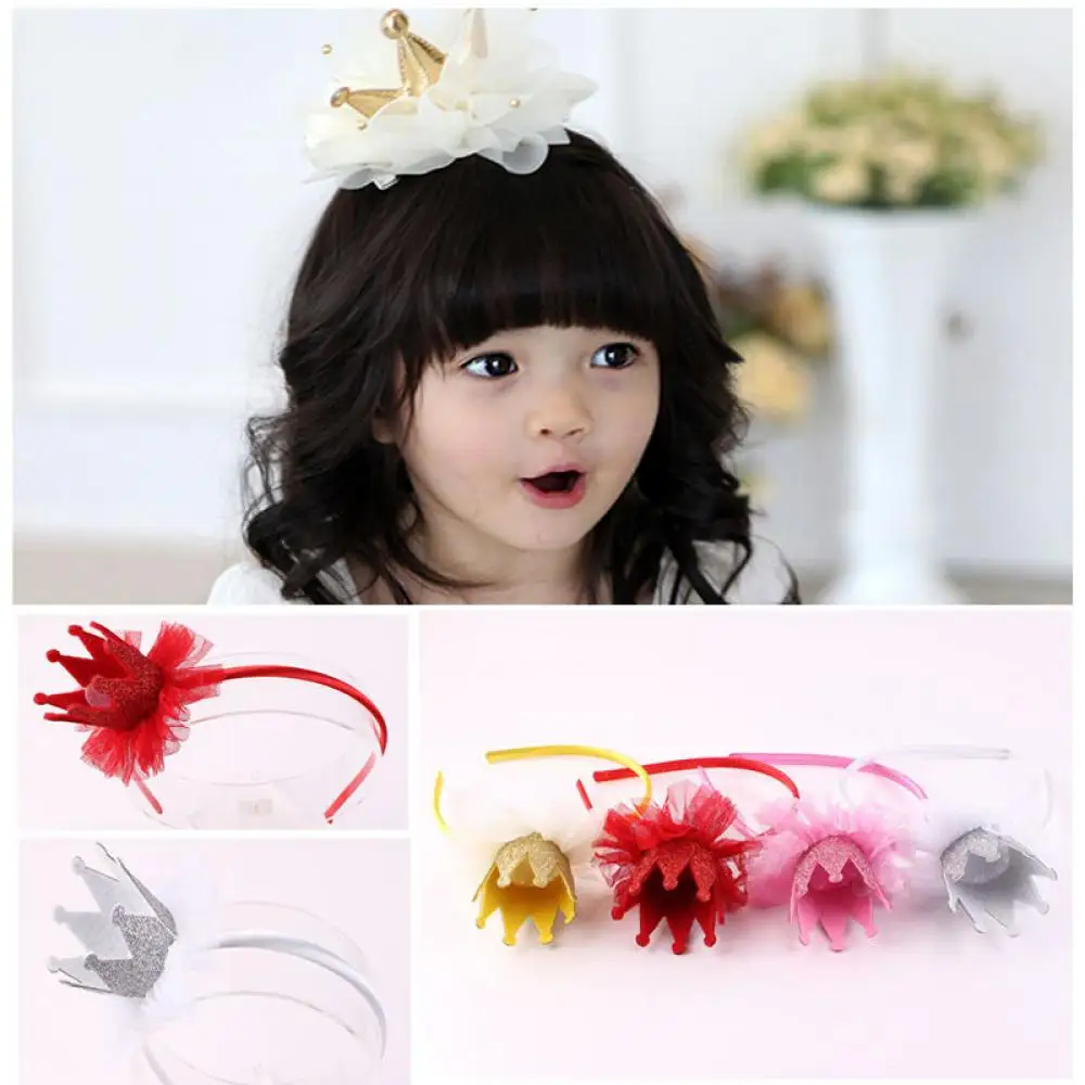 Модная повязка на голову для маленьких девочек, Цветочная корона, имперская повязка на голову, блестящий головной убор, резинки для волос, аксессуары для волос, подарки для детей