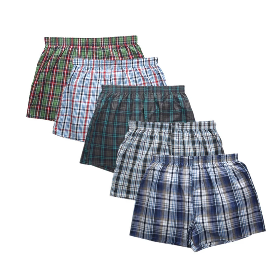 Classic Plaid Men's Boxers Cotton Mens Underwear Trunks Woven Homme