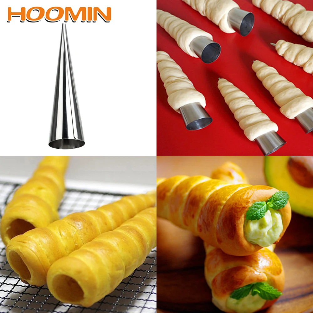 

HOOMIN Stainless Steel 5 Pcs Horn bread Pastry Baking Cones Spiral Croissant Tubes Baking Tool Cake Baking Mold Kitchen Supplies