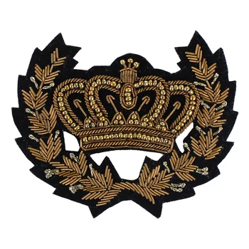 

Royal Indian Silk Gold Crown Bee Badges T-shirt Clothes Decorated Motifs Embroidery Patches Beading Craft DIY