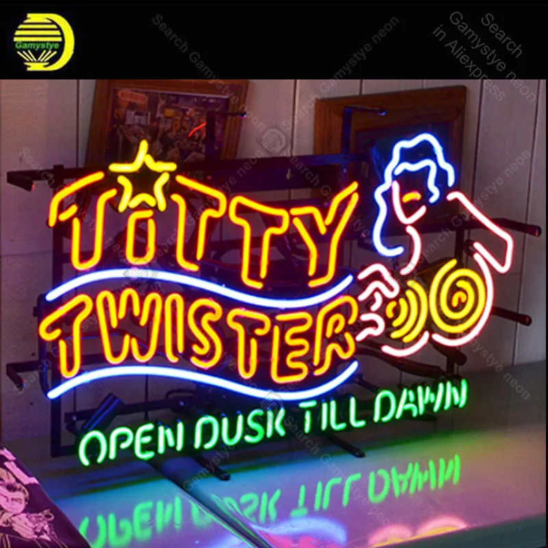 Неоновая вывеска TITTY TWISTER, открытая в сумерках, стеклянный ламповый светильник, значки, светильник, лампы, дисплей, вывеска, ручной работы, неоновый светильник для стены комнаты