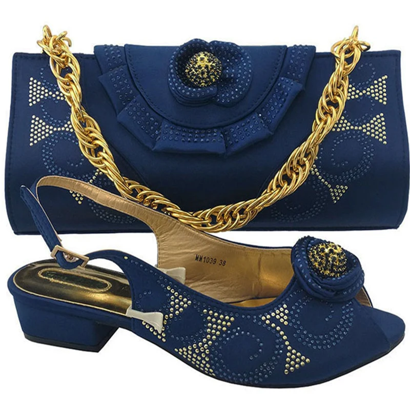 

Gold Color Italian Ladies Shoe and Bag Set Decorated with Rhinestone Italian Shoes with Matching Bags Summer Shoes Women Party