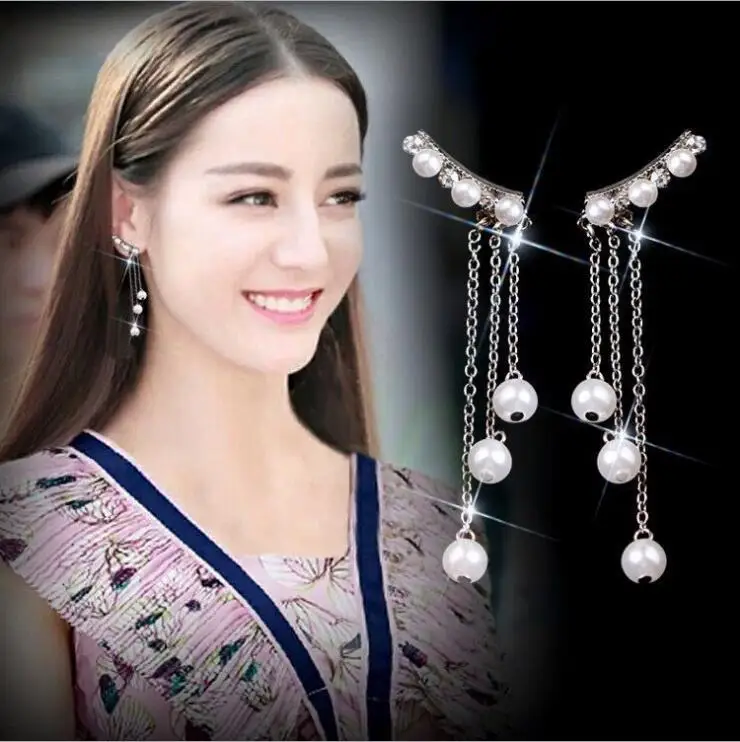 

Promotion Elegant Dangle Simulated-pearl Long Earrings Brincos Mujeres Drop Earrings Bijoux Wedding Jewelry Gift E5132