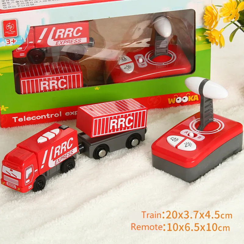EDWONE 4 Design White Remote Control Electric Train Toy Magnetic Slot Compatible with thoma s Brio Wooden Track Car Toy Kids Gif