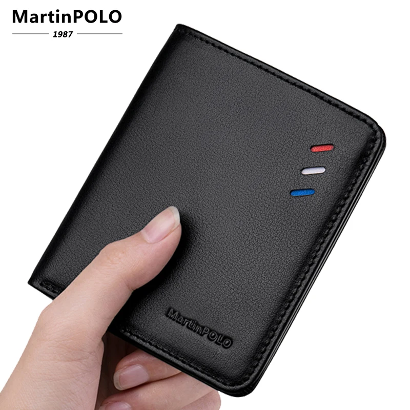 

MartinPOLO Genuine Leather Men Wallets Clutch Black Male Purse Short Wallet Money Clip Purses Leather Purse Wallets MP1002