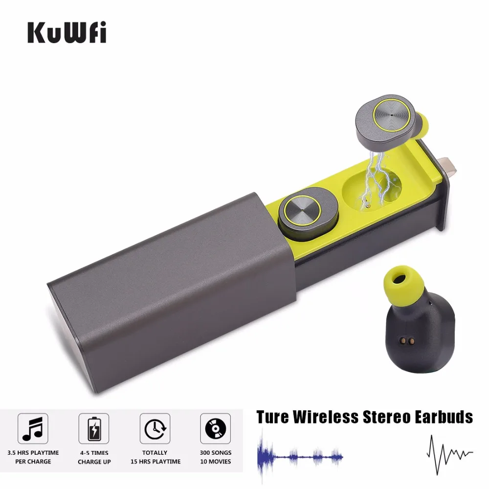 Спортивные Беспроводные Bluetooth наушники KuWFi мини 5 0 с микрофоном басовые