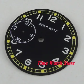 

GOUTENT logo 36.8mm BLACK dial YELLOW marks Watch Dial fit ETA 6497 Hand winding movement D122
