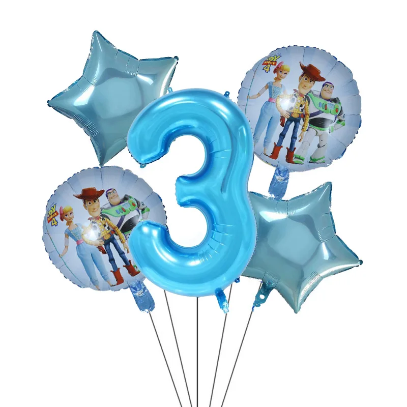 5pcs Toy Buzz Lightyear Story Balloons Cartoon Foil Helium 30 Inch Number Blue Balloons Happy Birthday Balloons Kids Toys Ball - Цвет: Серебристый