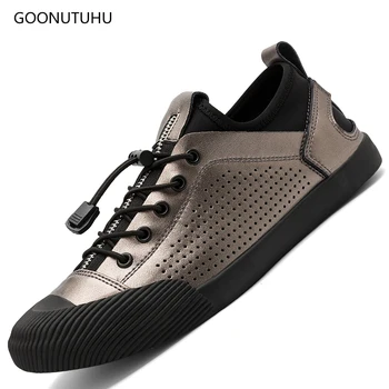 

2019 new Fashion men's casual shoes slip-on loafers platform summer man shoe leather genuine breathable shoes for men size 37-43