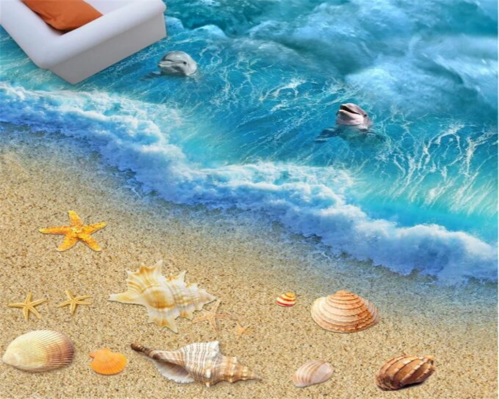 Beibehang 3D Ocean World Blue Sea Dolphin Starfish Floor Patch Crossing Parquet Living Room Bedroom Bathroom 3D Floor photo