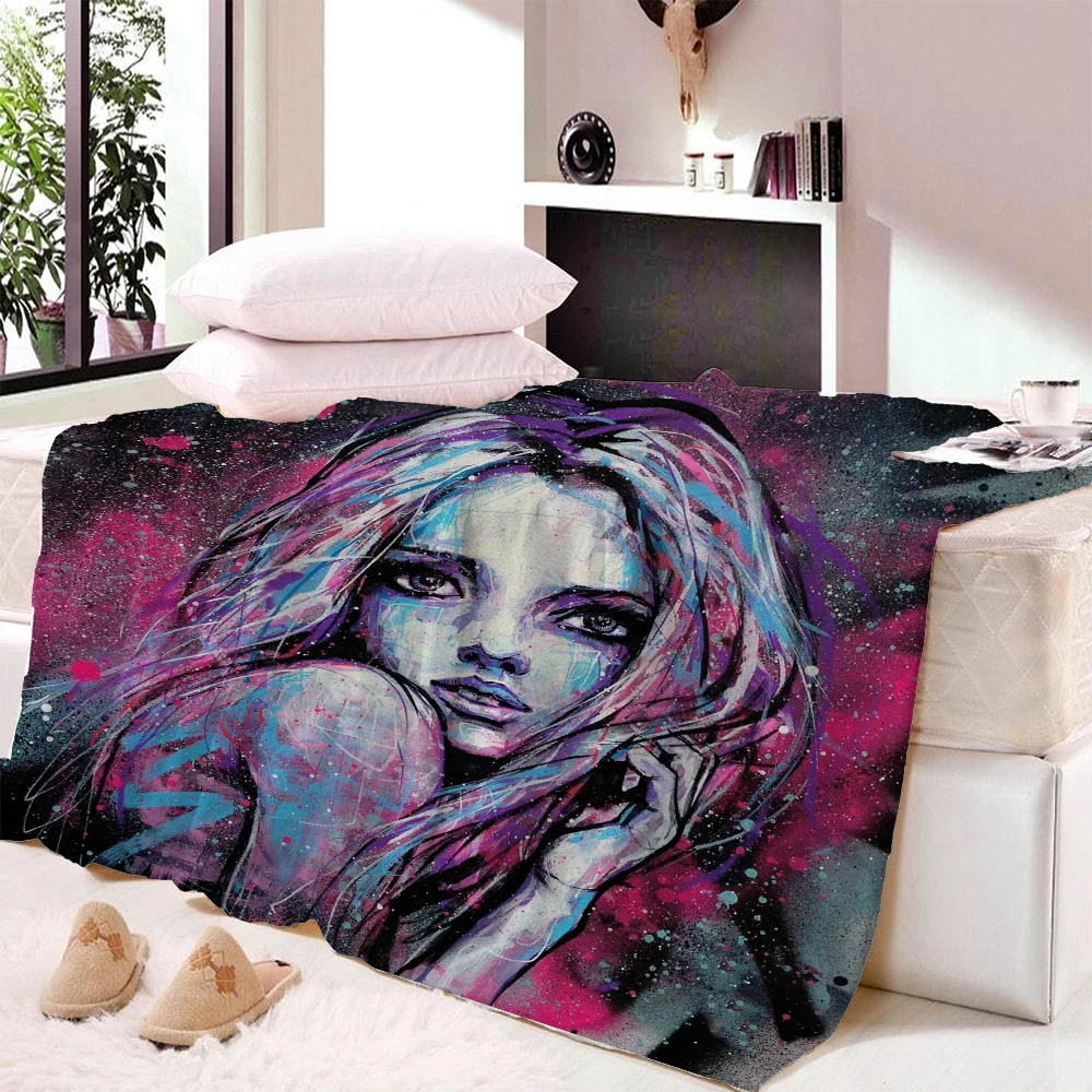 

Abstract Art Blanket Plate Little Girl Oil Painting Personality Tapestry Beach Towel Wall Hanging Sofa Bedding Throw Blanket