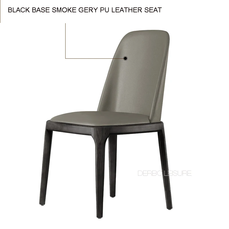 Современный классический дизайн удобное сиденье из искусственной кожи ткань твердый дуб ясень деревянная ножка мягкая Роскошная обеденный подлокотник боковой стул 1 шт - Цвет: Black L S. Grey PU