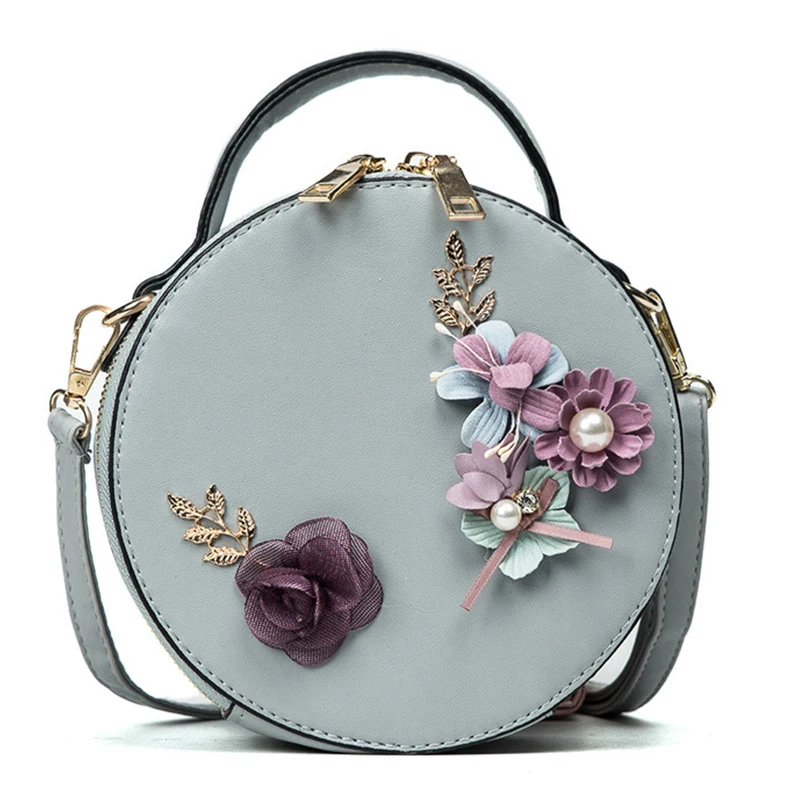 

Women Shoulder Bag Flower Round Leather Bag Zipper Small Messenger Crossbody Handbag Sweet Girls Casual Women Handbag New