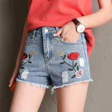 Европейский Стиль, женские джинсовые шорты, винтажные джинсовые шорты со средней талией и вышивкой, уличная одежда, сексуальные шорты с широкими штанинами для лета