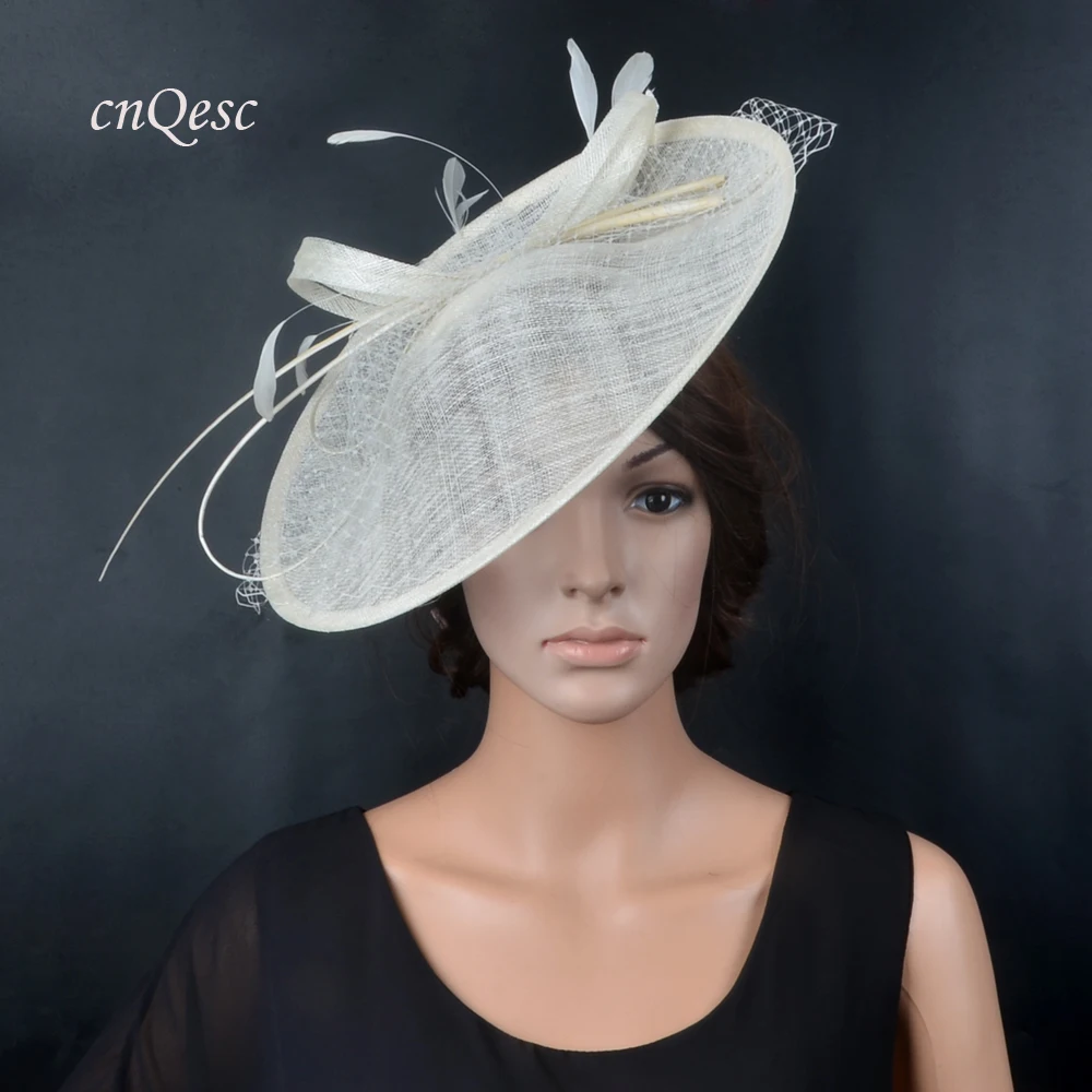 NEW Ivory Cream Big disc fascinator sinamay hat hatinator bridal