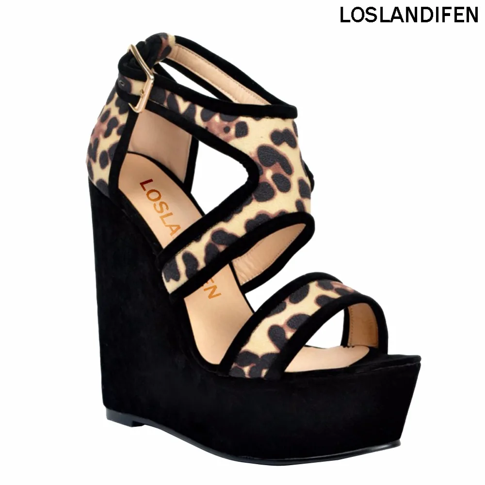 

New Patchwork Womens Fashion Handmade 15cm Wadge Heel Platform Buckle Strap Party Prom Sandals Shoes XD119