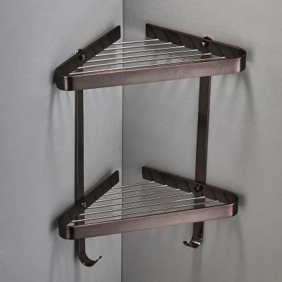 Corner Shelf Brass Bathroom Shower Rack Black Oil Bath Shower Shelf Bath Shower Caddy Rack Holder Wall Mounted Bathroom shelf - Цвет: two tier brown