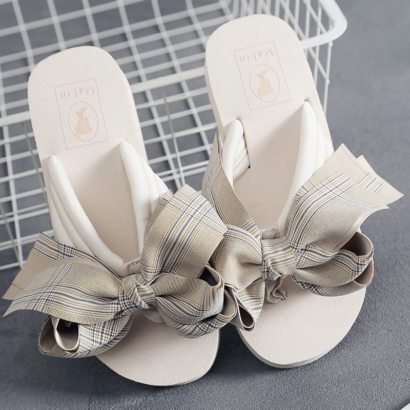 all match striped bow flip flops woman summer clip toe beach sandals