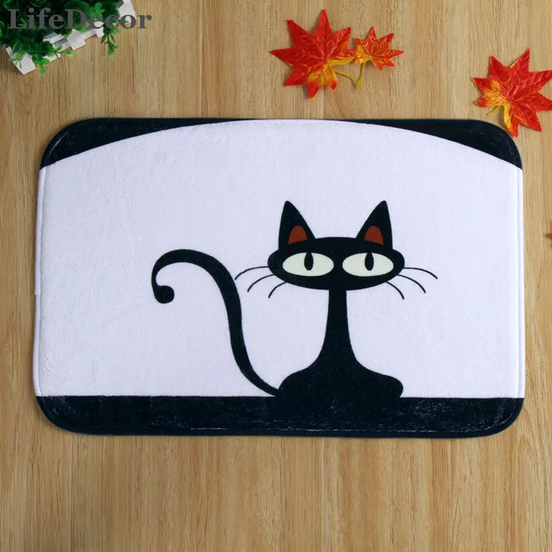 Top Selling 40x60cm Black Cat Bath Mat Non slip Mats Quality coral