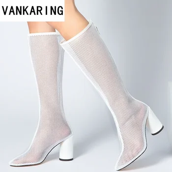 

brand fahsion sexy mesh pumps summer dress shoes women knee high boots black motorcycle boots high heels party dance shoes woman
