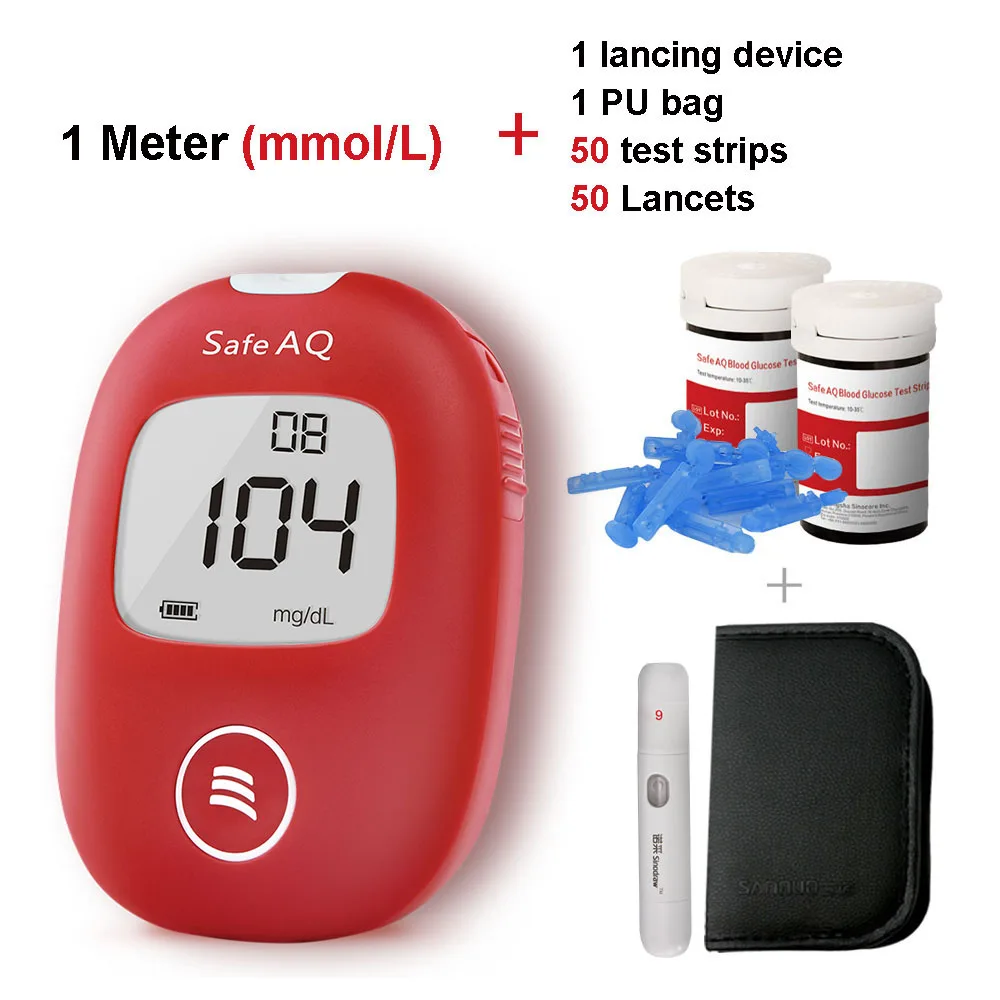 Sinocare Safe AQ Smart mg/dL mmol/L измеритель уровня глюкозы в крови диабет комплект глюкометра и тест-полоски ланцеты безболезненный тест сахара в крови er - Цвет: mmol L meter kit 50