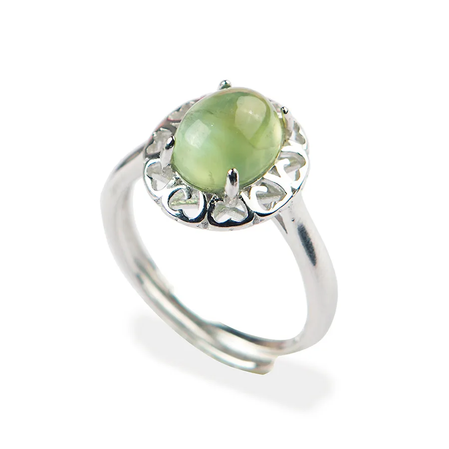 Genuine Green Natural Prehnite Gemstone Party Rings For Women Crystal 925 Sterling Silver