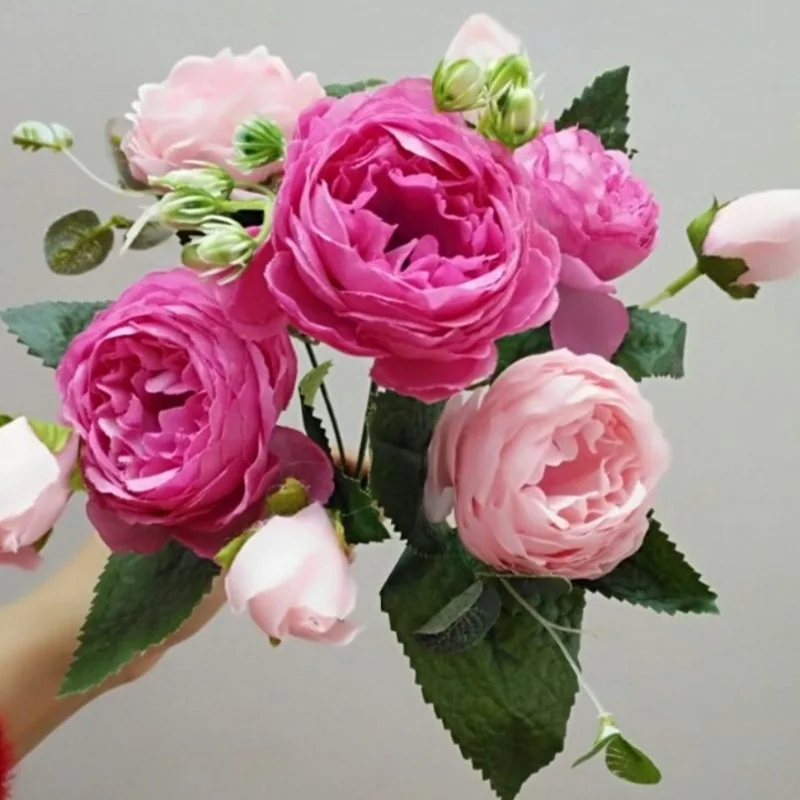 30 см розовые шелковые пионы, искусственные цветы букет 5 большая голова и 4 бутона дешевые искусственные цветы для дома Свадебные украшения в помещении