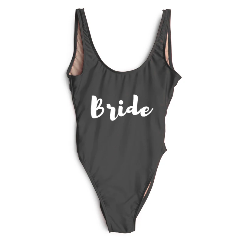

BRIDE Letter Print One Piece Swimsuit Summer Bathing Suit Swimwear Women Sexy Bodysuit Swimming Suit Maillot De Bain Femme 2019