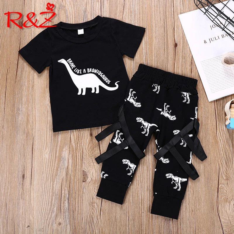 

R&Z Children's Set 2019 Summer New Trend Boys Cotton Casual Set Cartoon Dinosaur T-shirt Print Pants Two-piece Set