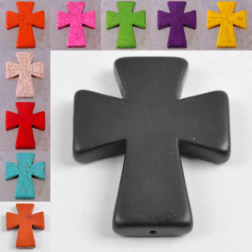 

50x40MM Howlite Cross GEM Pendant Jewelry Loose Bead S009-S018